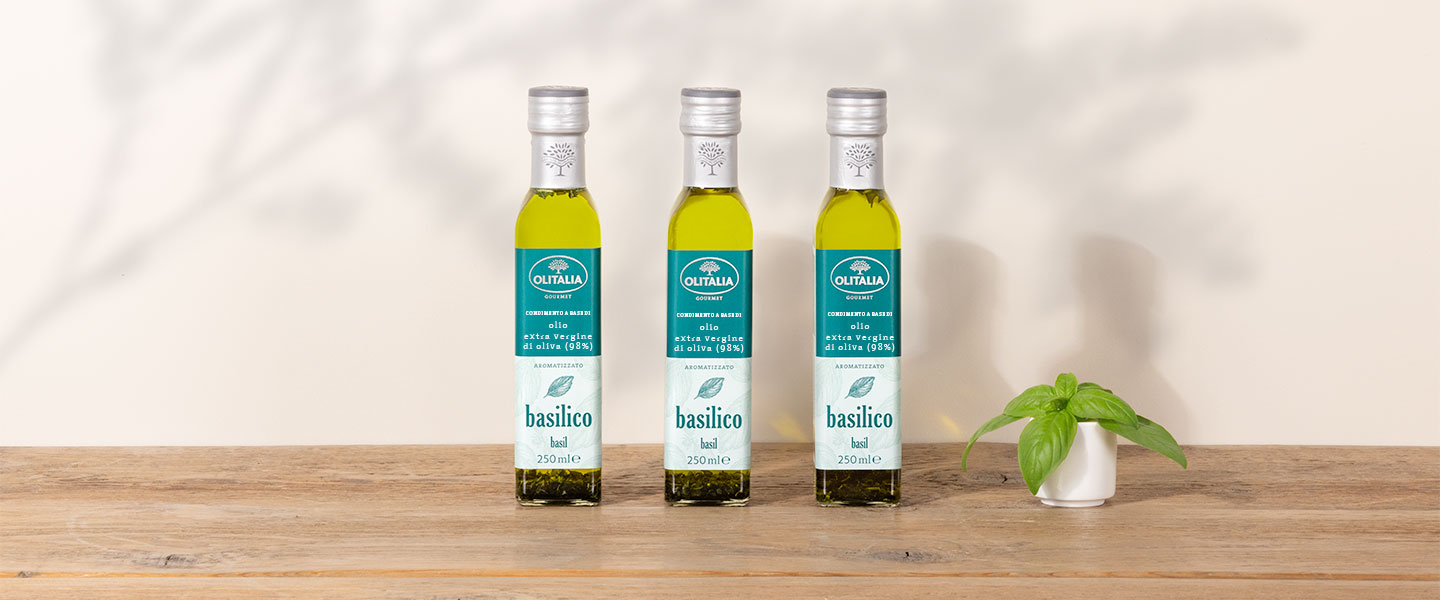 Condimento a base di olio extra vergine di oliva (98%) aromatizzato al basilico - 3 bottiglie 1