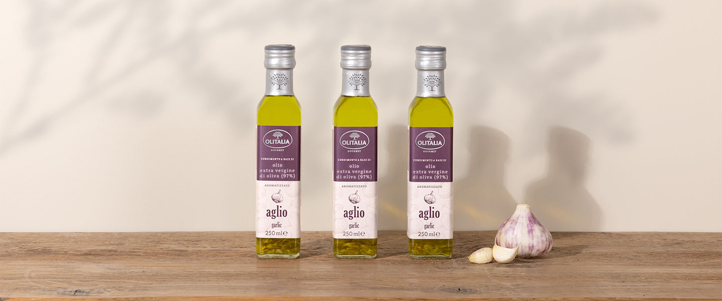 Condimento a base di olio extra vergine di oliva (97%) aromatizzato all’aglio - 3 bottiglie 1